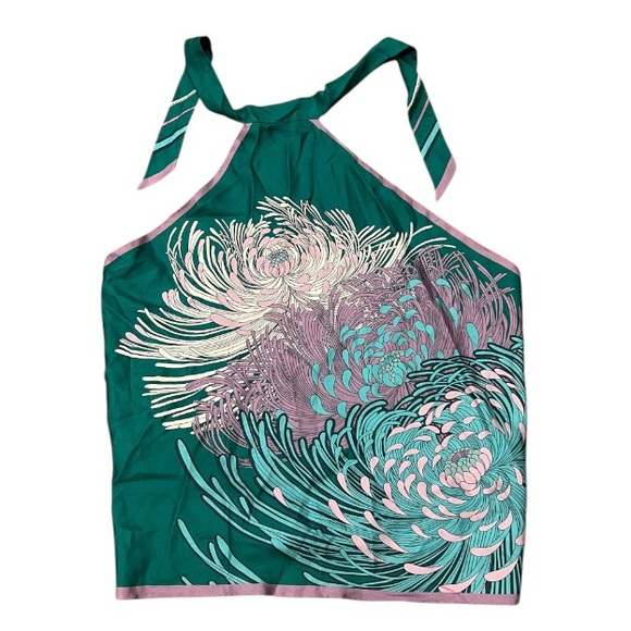 Gucci 100% silk green floral print halter scarf top - Picture 1 of 8